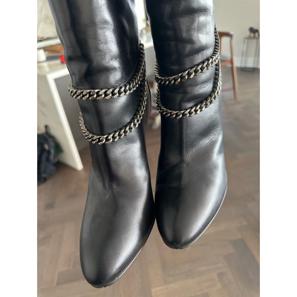 Women's Saint Laurent Black Leather Boots Size 37.5 - Picture 5 of 14